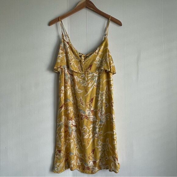 Roxy Still Waking up ruffle tip top spaghetti strap mini dress yellow floral sz8 - Picture 4 of 11
